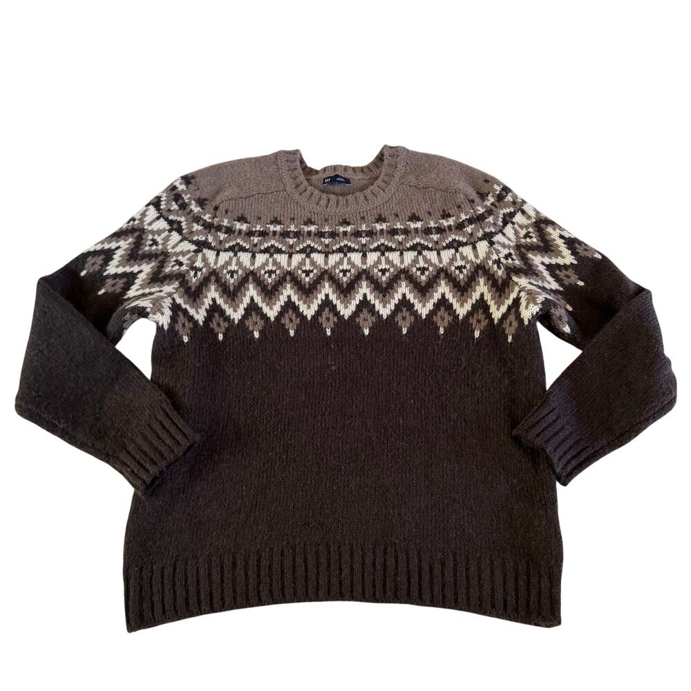 Gap Nordic Fair Isle Brown Wool Alpaca Blend Pullover Sweater Wmns M